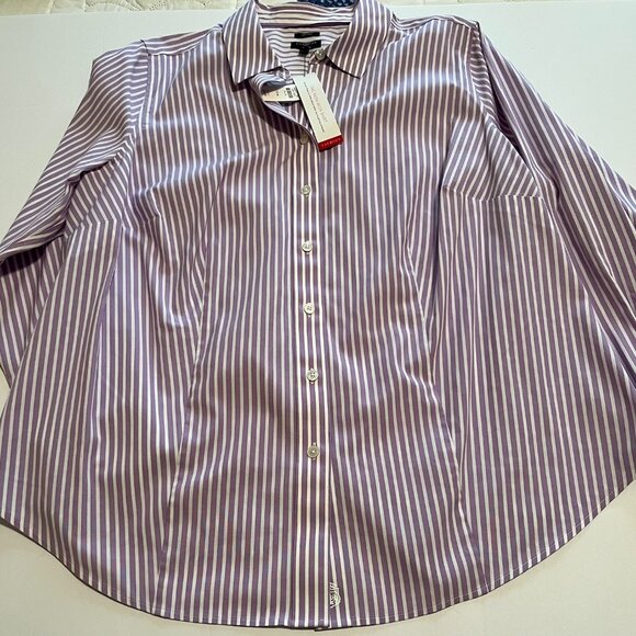 NWT Talbots Perfect Shirt Non-Iron Fabric Lavender and White Stripe - 14W - Picture 7 of 11